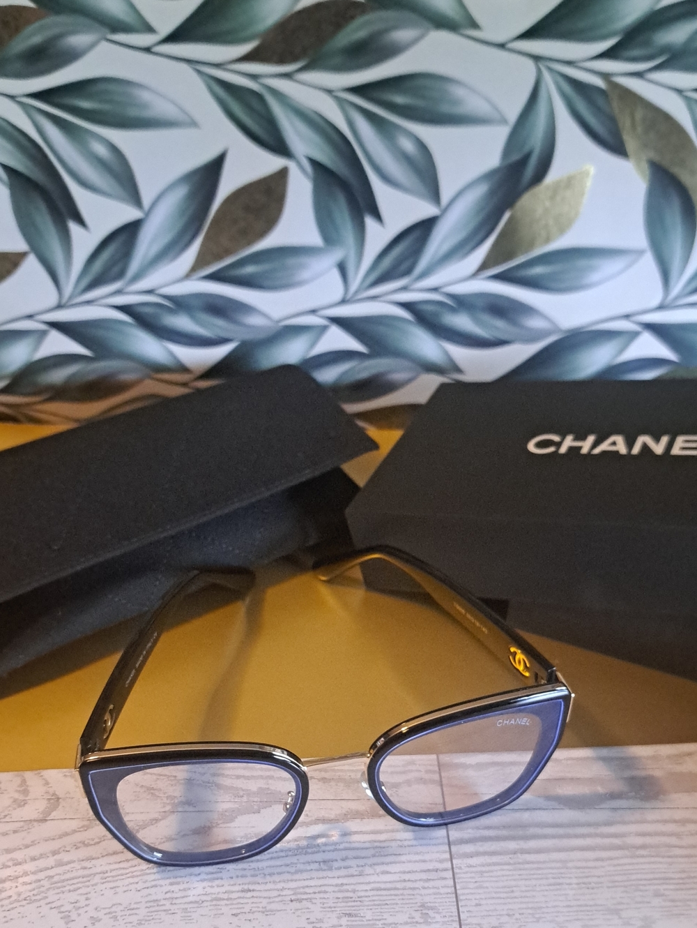 CHANEL Black and Gold Cat-Eye Women's Glasses
